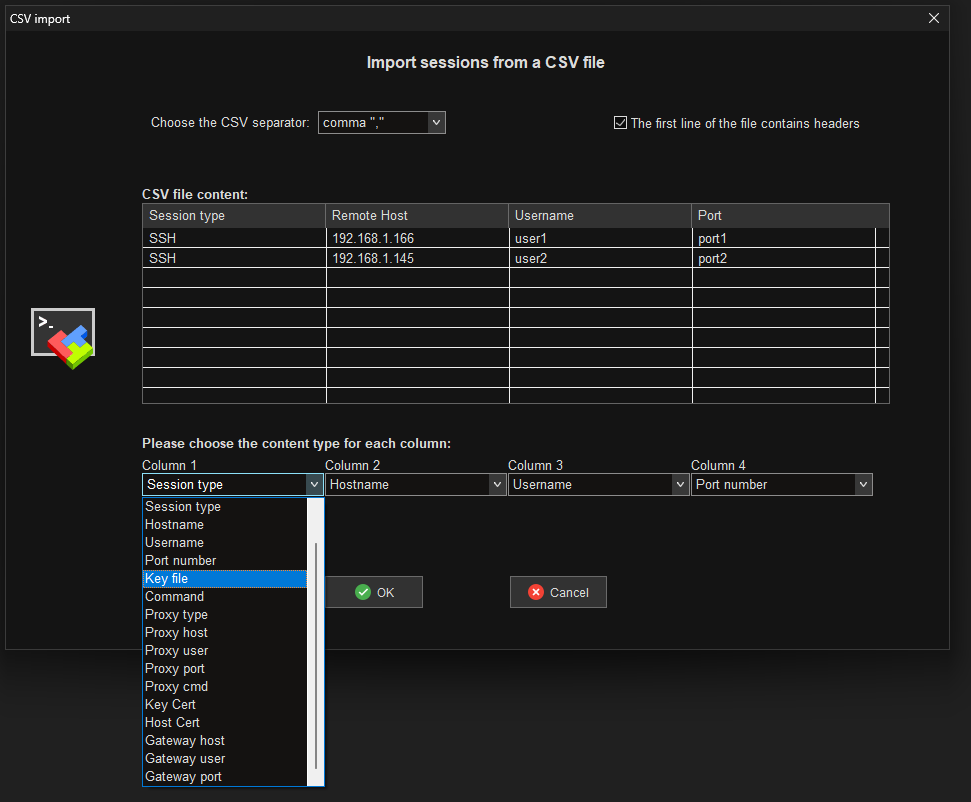 Supported parameters